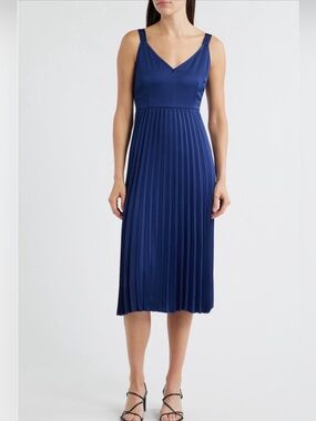 SAM EDELMAN Navy Pleated Midi Slip Dress